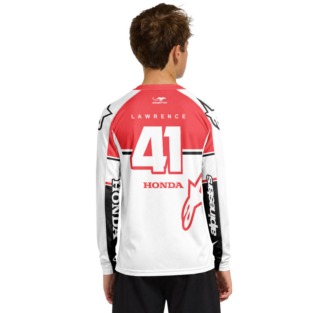Jett Lawrence 41 Honda White Red Youth Long Sleeve Motocross Jersey