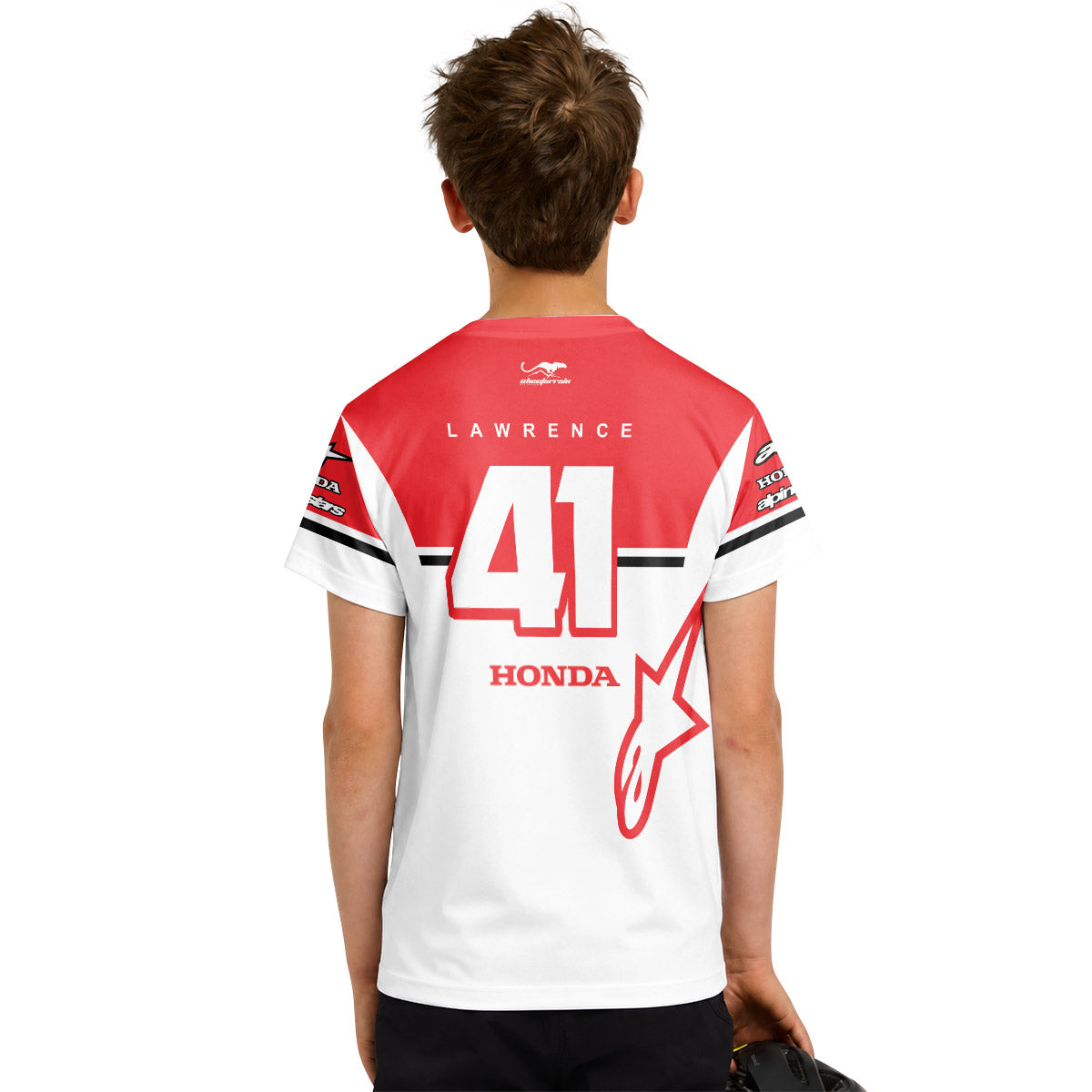 Jett Lawrence 41 Honda White Red Youth Short Sleeve Motocross Jersey