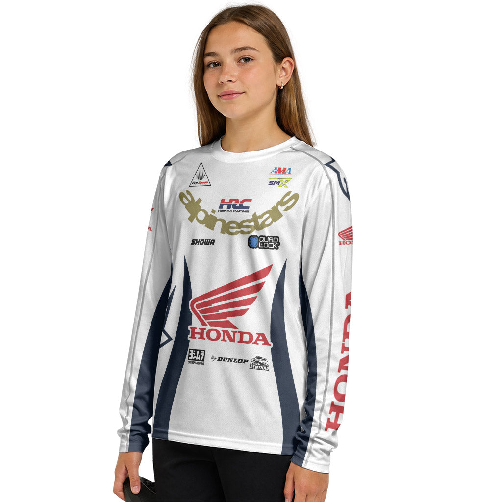 Jett Lawrence 96 Honda Black Line Youth Long Sleeve Motocross Jersey