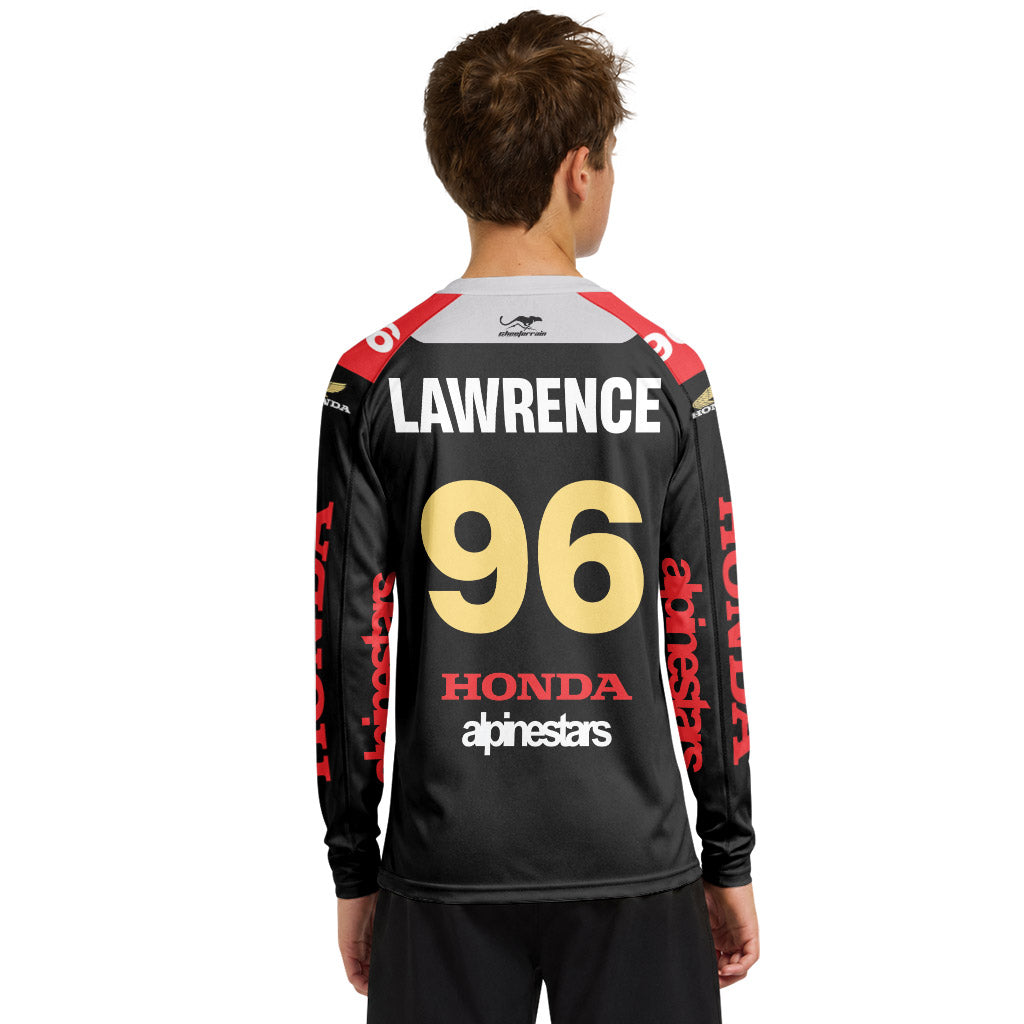 Jett Lawrence 96 Honda Black White Youth Long Sleeve Motocross Jersey