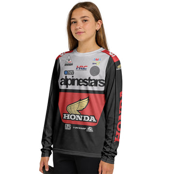 Jett Lawrence 96 Honda Black White Youth Long Sleeve Motocross Jersey