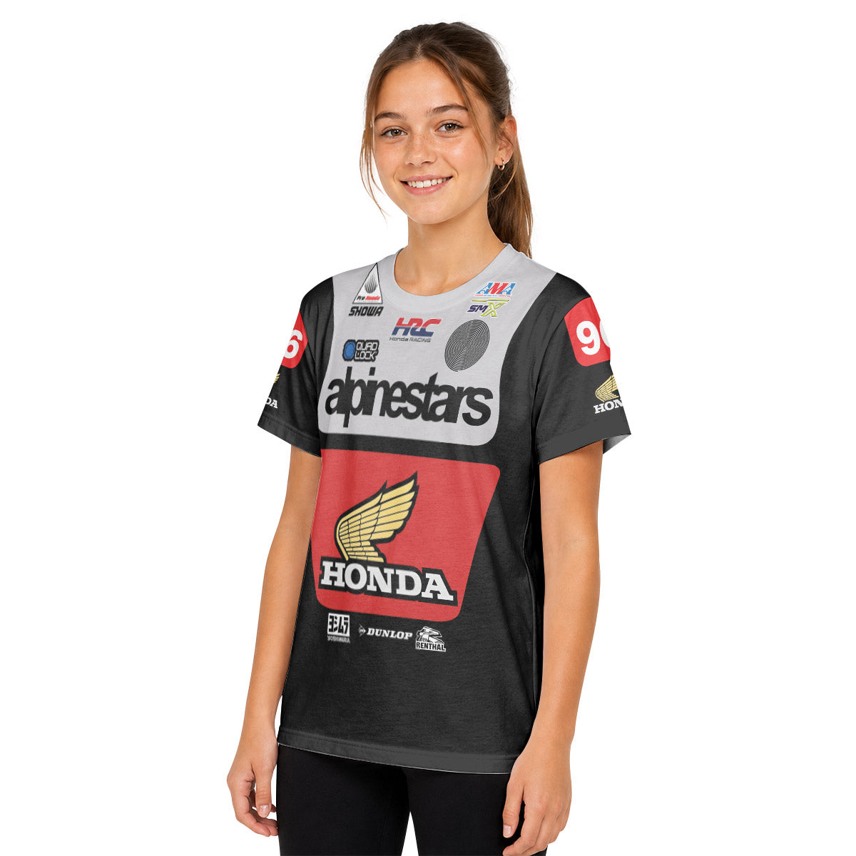 Jett Lawrence 96 Honda Black White Youth Short Sleeve Motocross Jersey