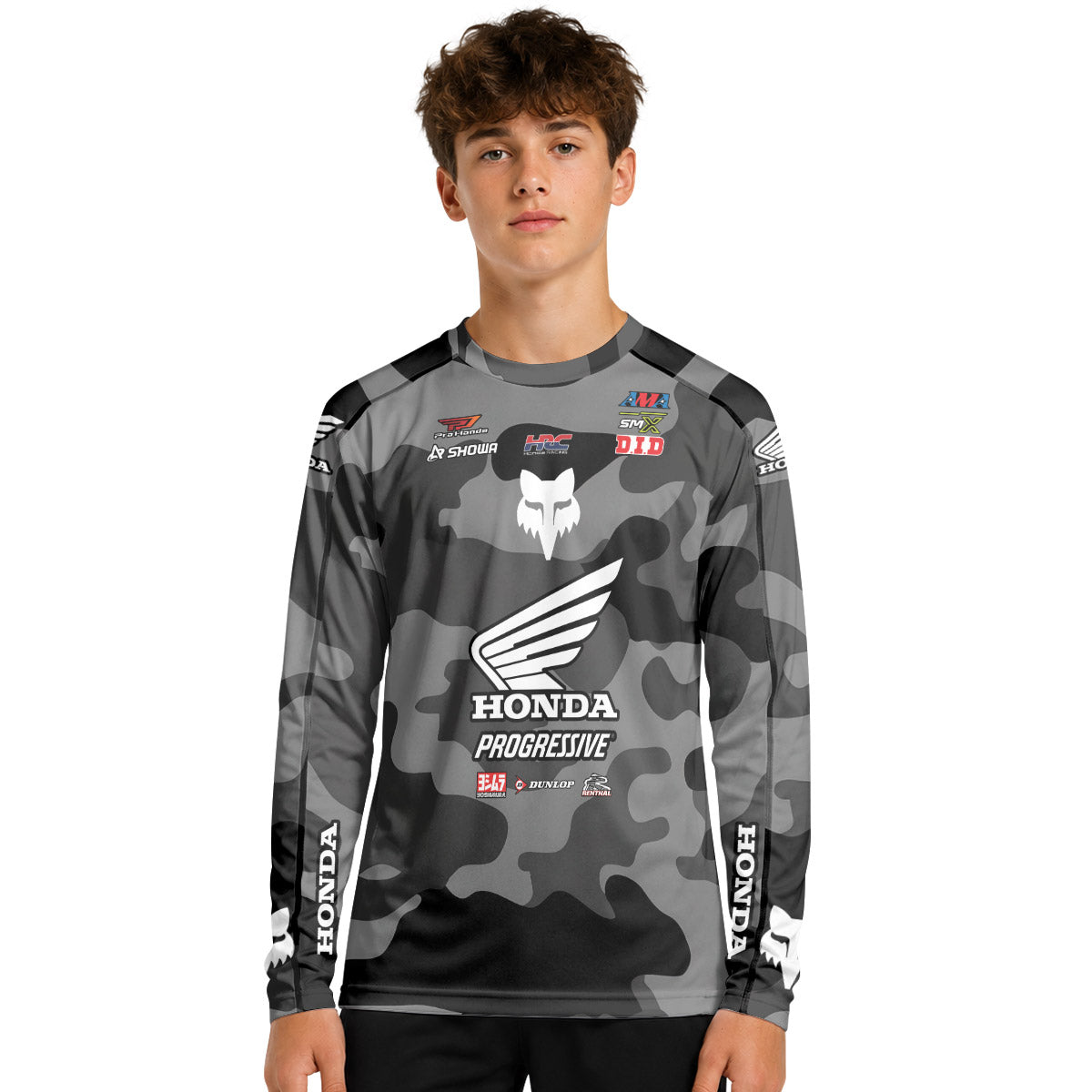 Jo Shinoda 30 Honda Grey Camo Youth Long Sleeve Motocross Jersey