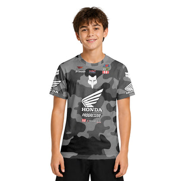Jo Shinoda 30 Honda Grey Camo Youth Short Sleeve Motocross Jersey