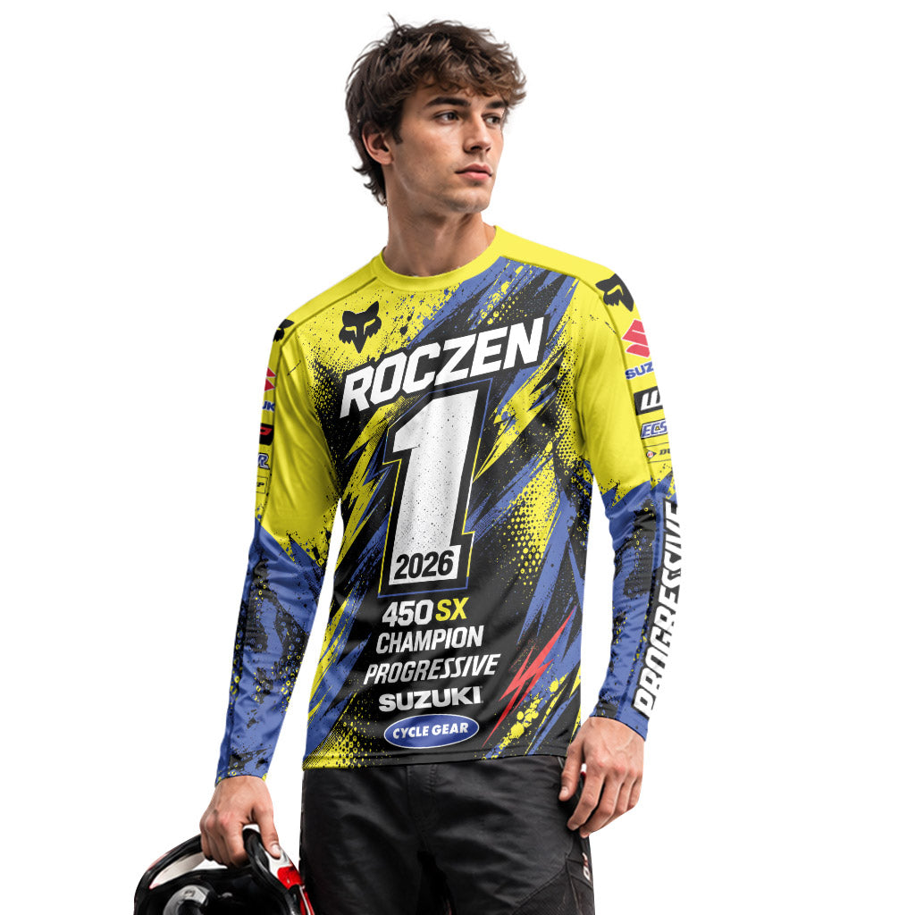 Ken Roczen 01 Yellow Lightning Long Sleeve Motocross Jersey