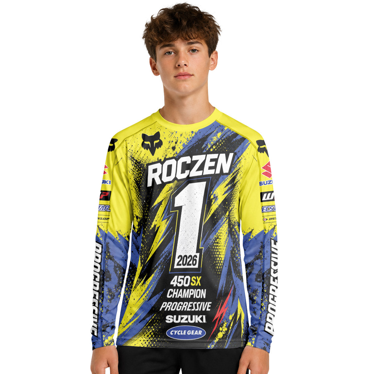 Ken Roczen 01 Yellow Lightning Youth Long Sleeve Motocross Jersey
