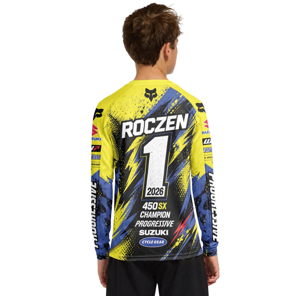 Ken Roczen 01 Yellow Lightning Youth Long Sleeve Motocross Jersey