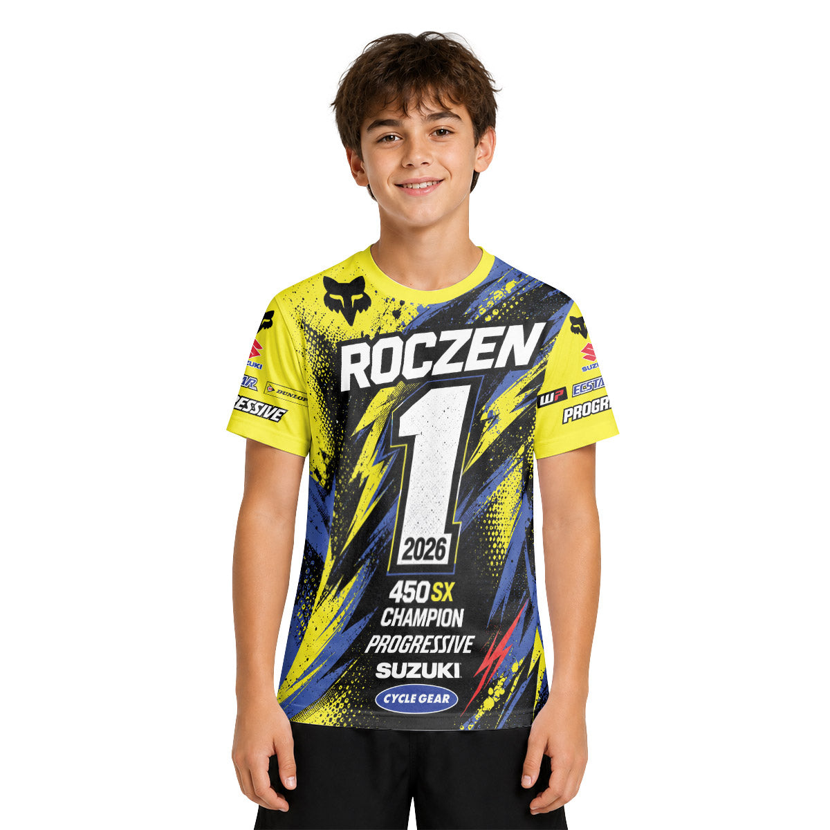 Ken Roczen 01 Yellow Lightning Youth Short Sleeve Motocross Jersey