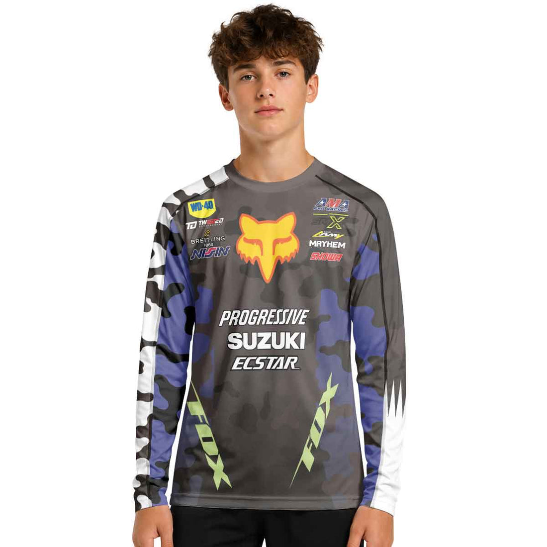 Ken Roczen 94 Progressive Blue Camo Youth Long Sleeve Motocross Jersey