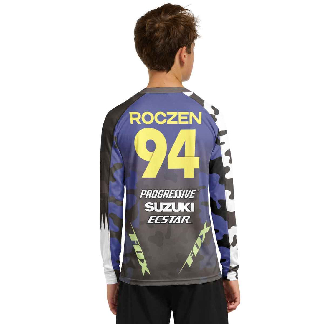Ken Roczen 94 Progressive Blue Camo Youth Long Sleeve Motocross Jersey