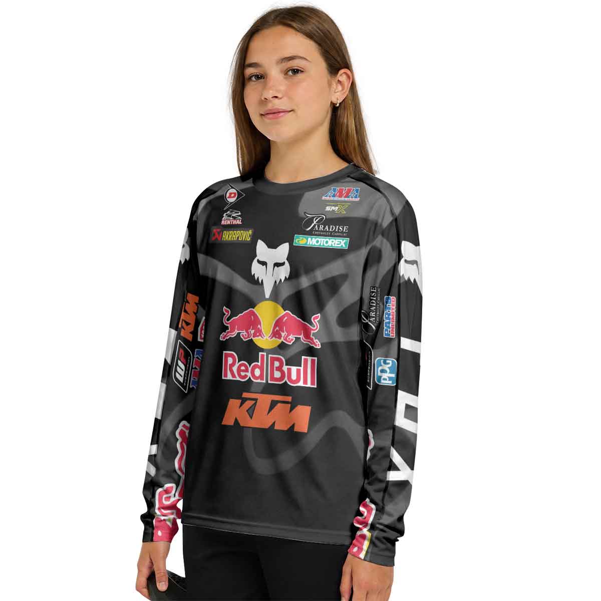 Max Vohland 34 KTM Black Wavy Abstract Youth Long Sleeve Motocross Jersey