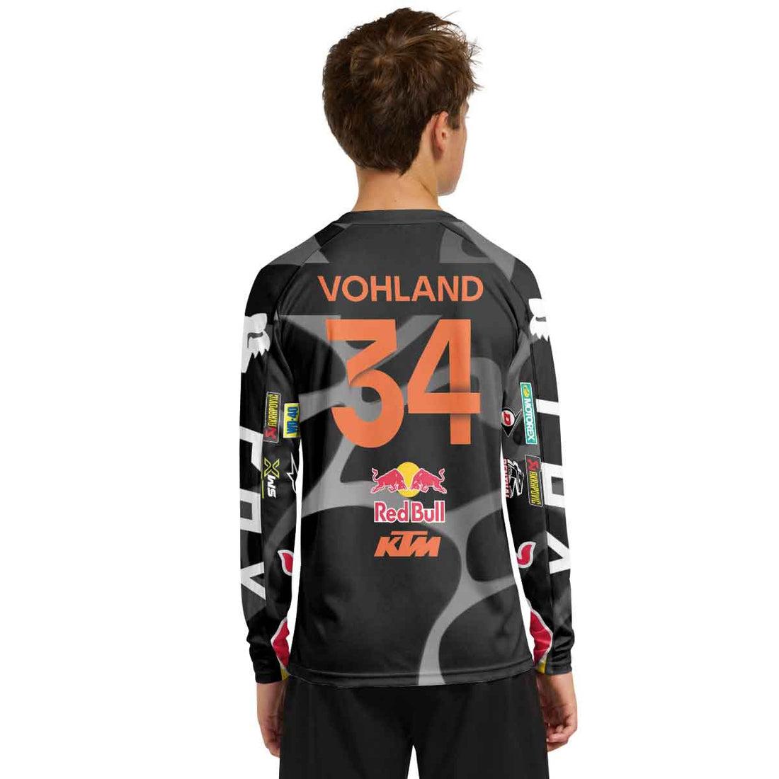 Max Vohland 34 KTM Black Wavy Abstract Youth Long Sleeve Motocross Jersey