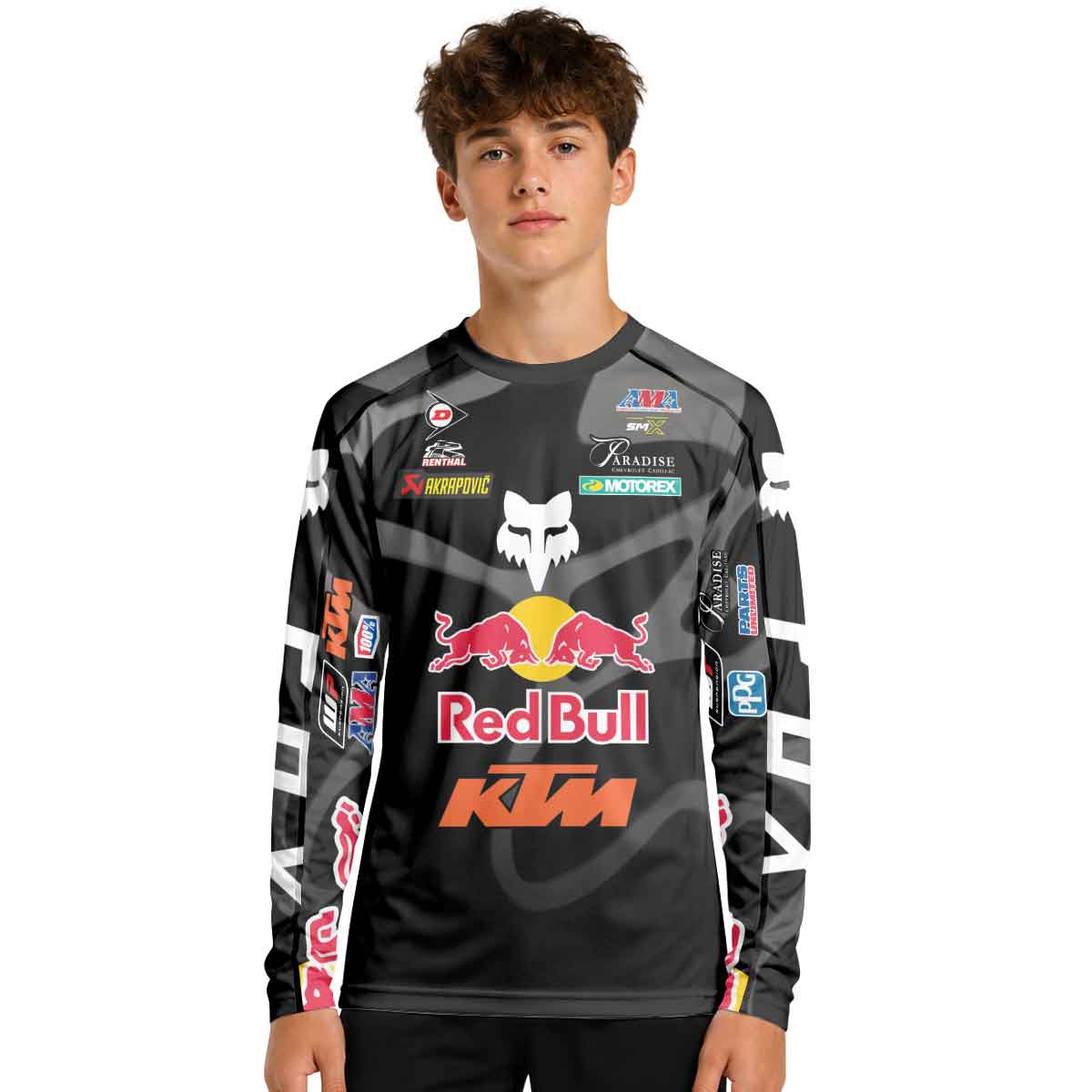 Max Vohland 34 KTM Black Wavy Abstract Youth Long Sleeve Motocross Jersey