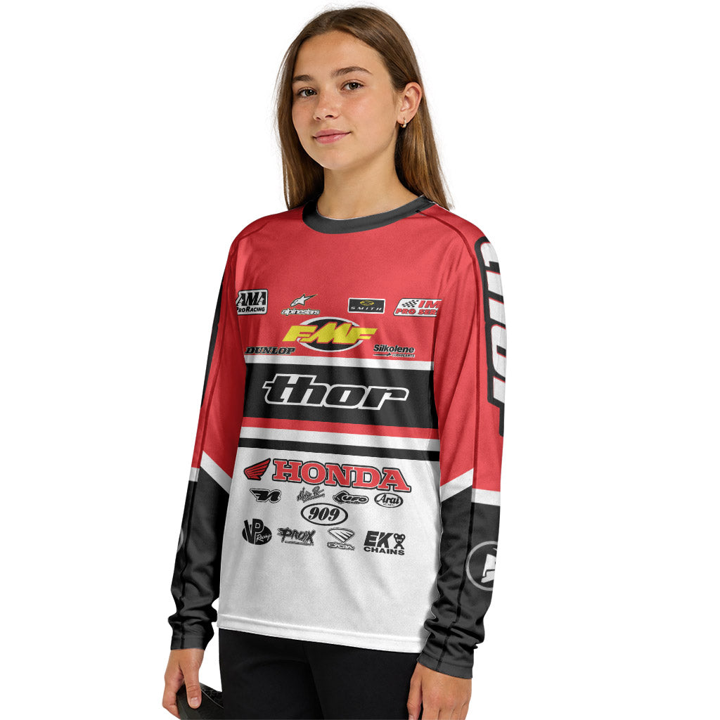 Maximus Vohland 711 Red White Youth Long Sleeve Motocross Jersey