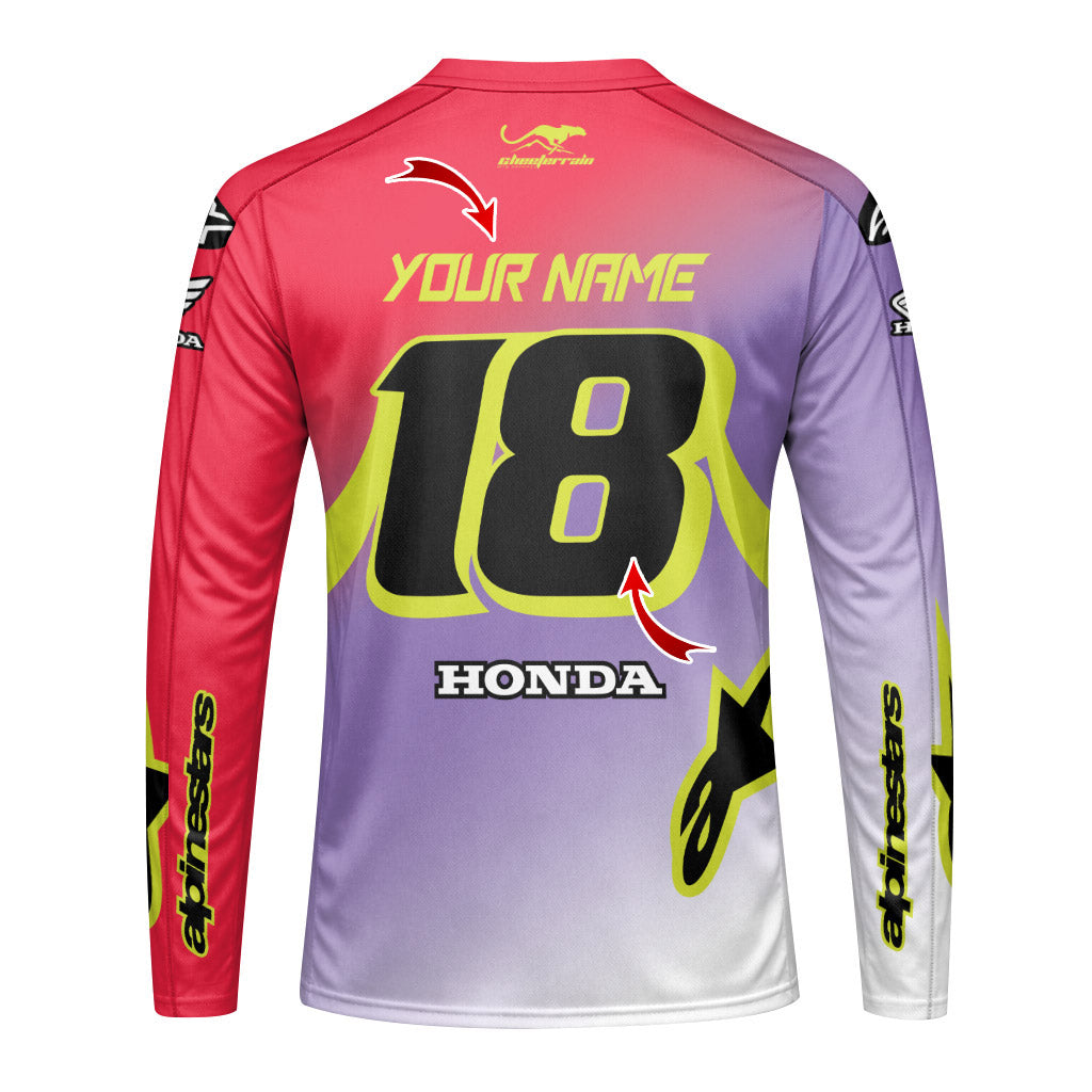 Personalized Honda 18 Purple Red Long Sleeve Motocross Jersey
