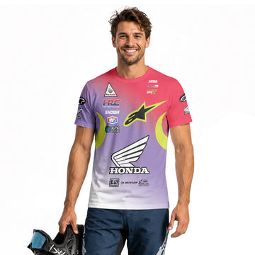 Personalized Honda 18 Purple Red Short Sleeve Motocross Jersey