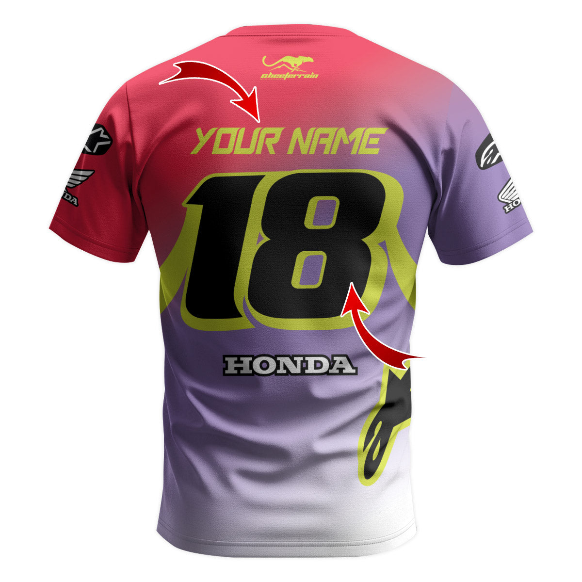 Personalized Honda 18 Purple Red Short Sleeve Motocross Jersey