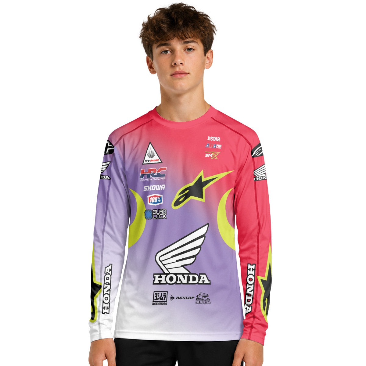 Personalized Honda 18 Purple Red Youth Long Sleeve Motocross Jersey
