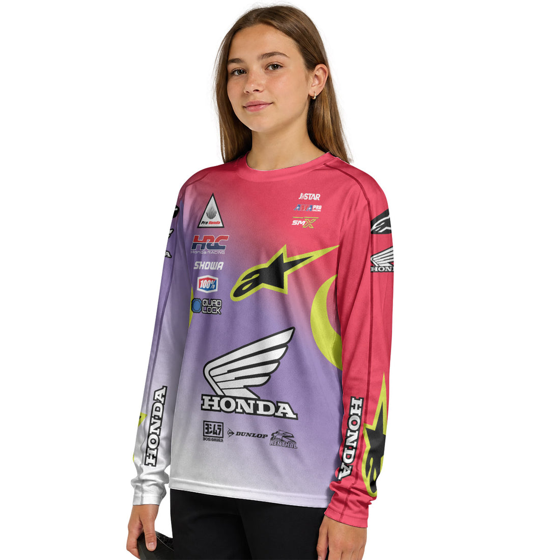 Personalized Honda 18 Purple Red Youth Long Sleeve Motocross Jersey