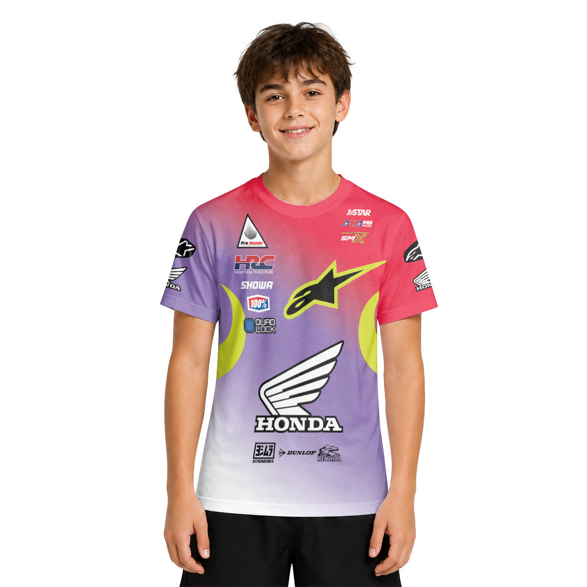 Personalized Honda 18 Purple Red Youth Short Sleeve Motocross Jersey