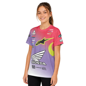 Personalized Honda 18 Purple Red Youth Short Sleeve Motocross Jersey