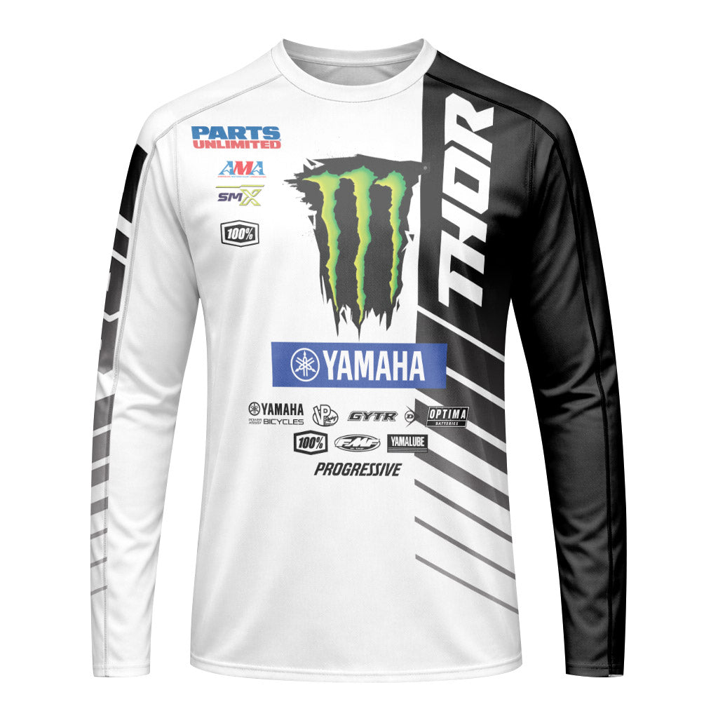 Personalized Monster 38 Black White Long Sleeve Motocross Jersey