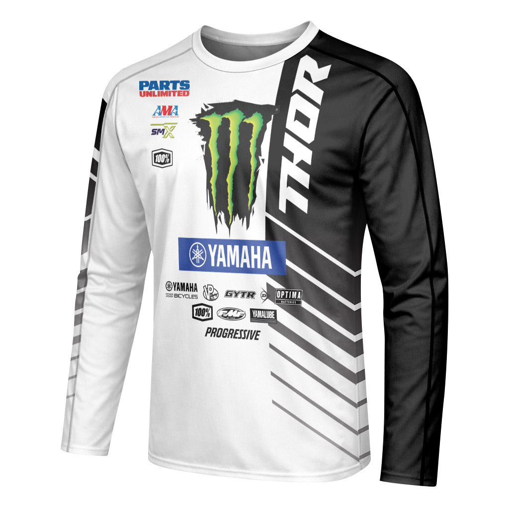 Personalized Monster 38 Black White Long Sleeve Motocross Jersey