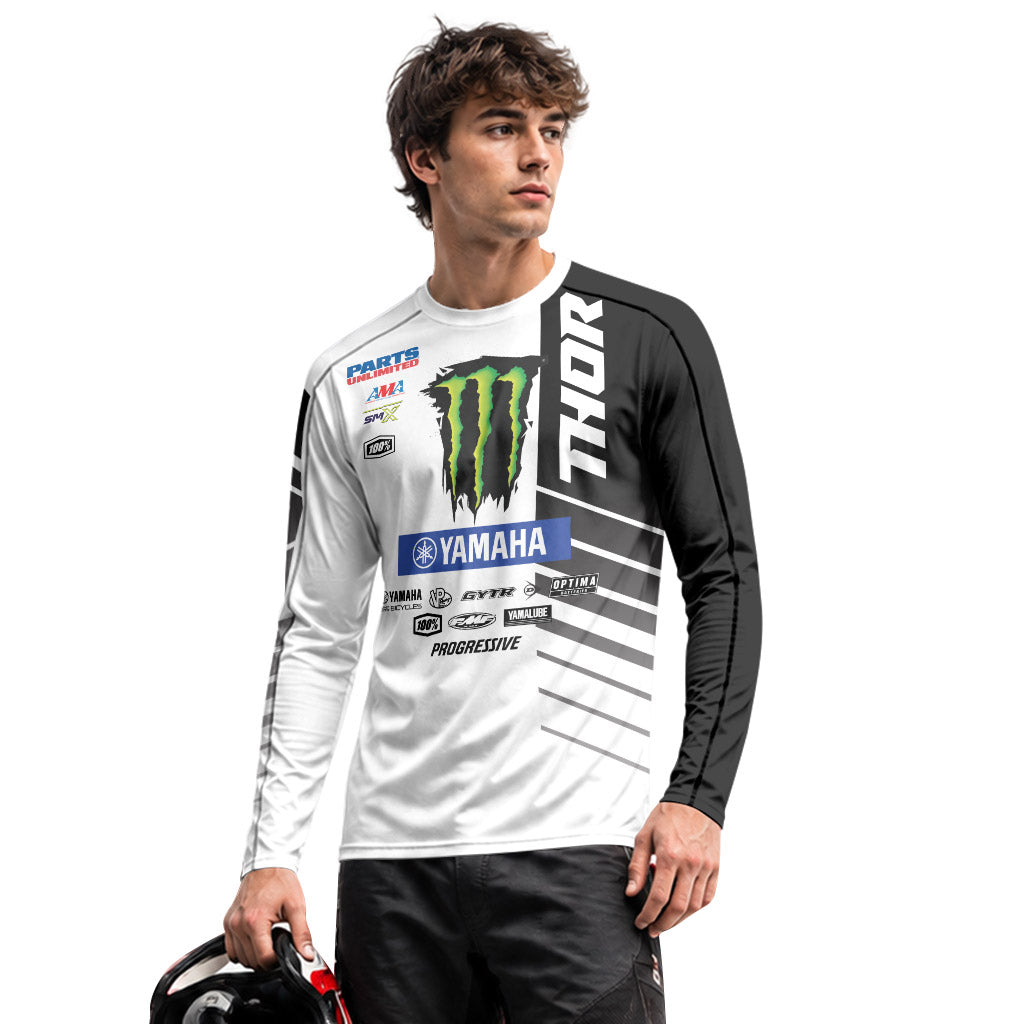 Personalized Monster 38 Black White Long Sleeve Motocross Jersey
