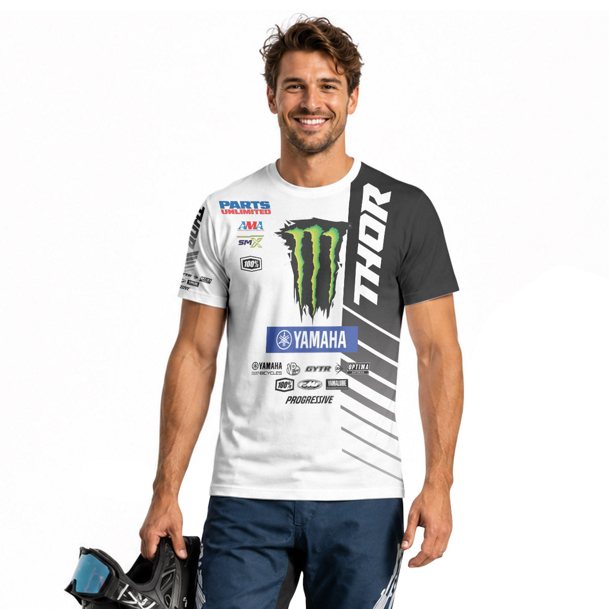 Personalized Monster 38 Black White Short Sleeve Motocross Jersey