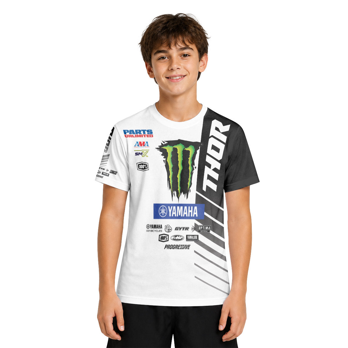 Personalized Monster 38 Black White Youth Short Sleeve Motocross Jersey