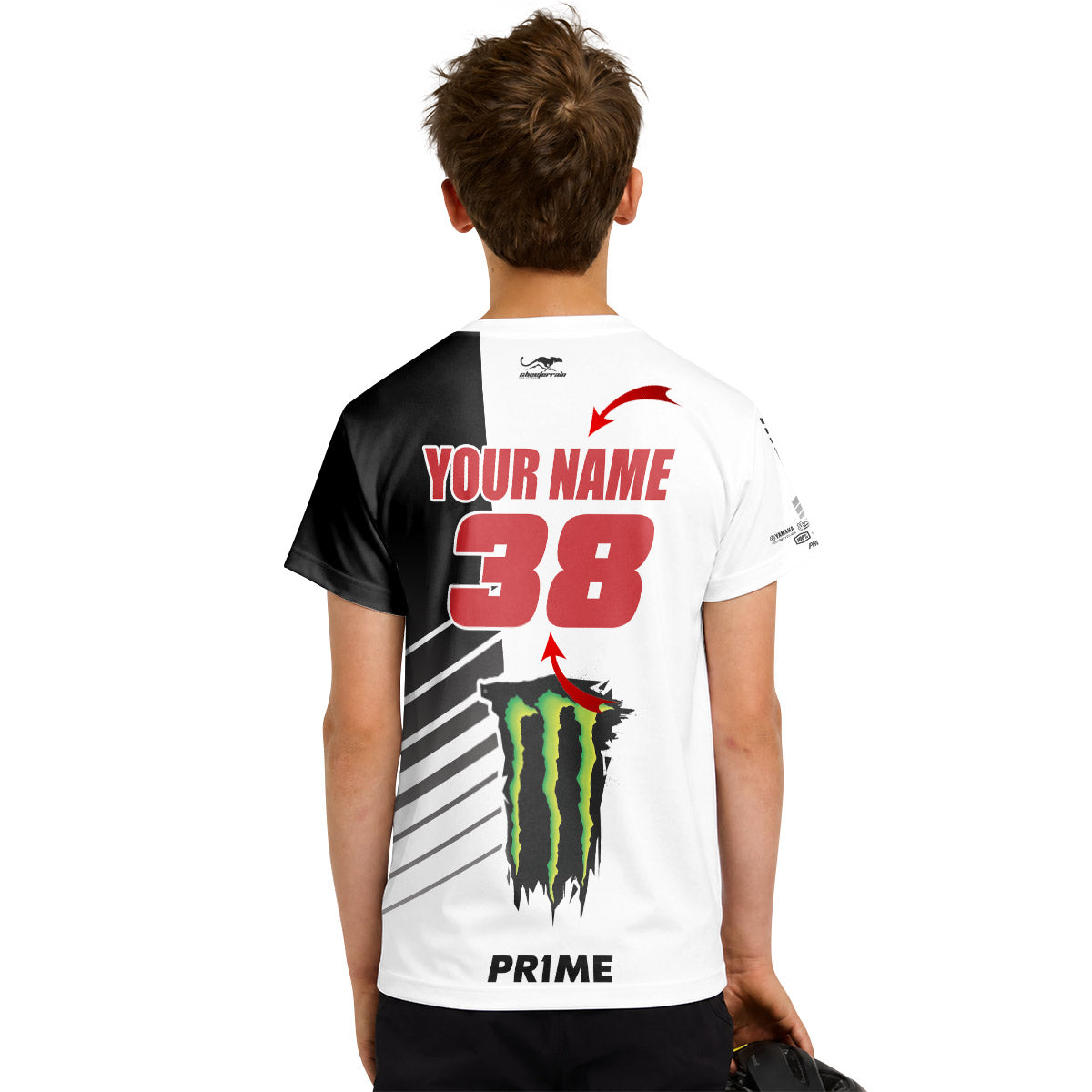 Personalized Monster 38 Black White Youth Short Sleeve Motocross Jersey
