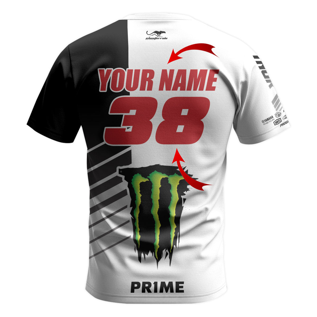 Personalized Monster 38 Black White Youth Short Sleeve Motocross Jersey