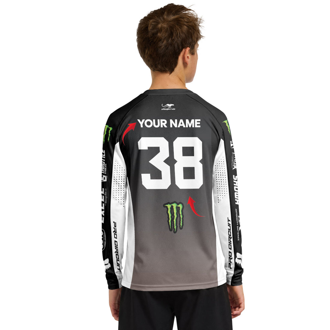 Personalized Monster Kawasaki Youth Long Sleeve Motocross Jersey