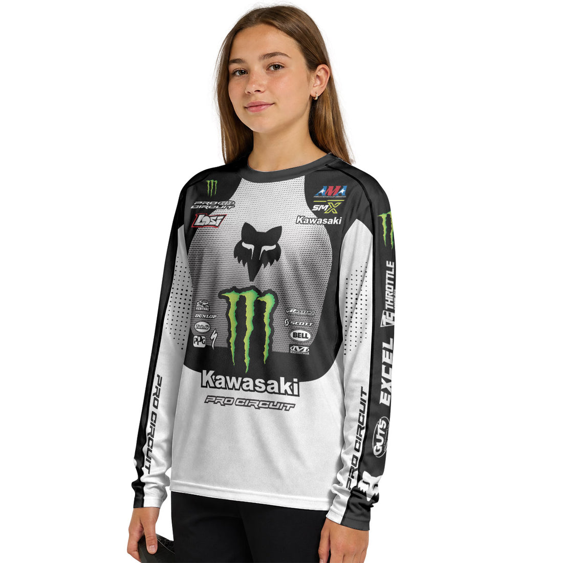 Personalized Monster Kawasaki Youth Long Sleeve Motocross Jersey