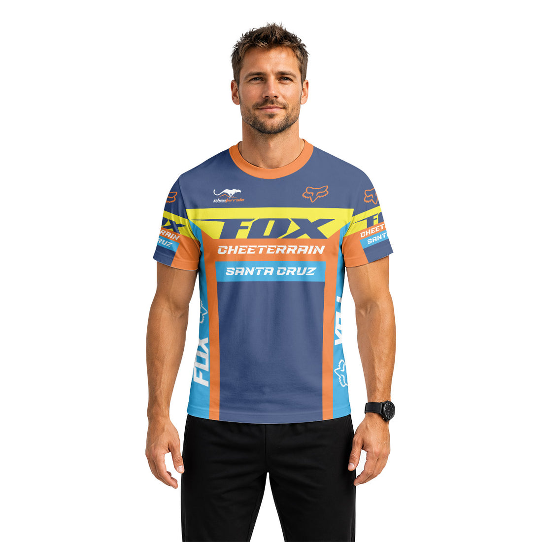 Santa Cruz Racing Blue Orange Short Sleeve Mountain Bike Jersey