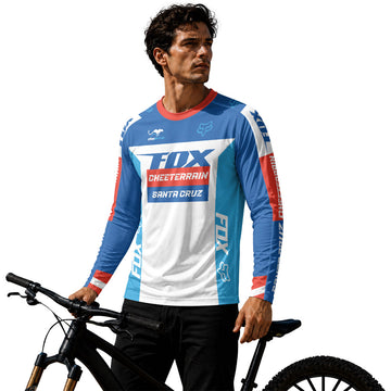 Santa Cruz Racing Blue Red Long Sleeve Mountain Bike Jersey
