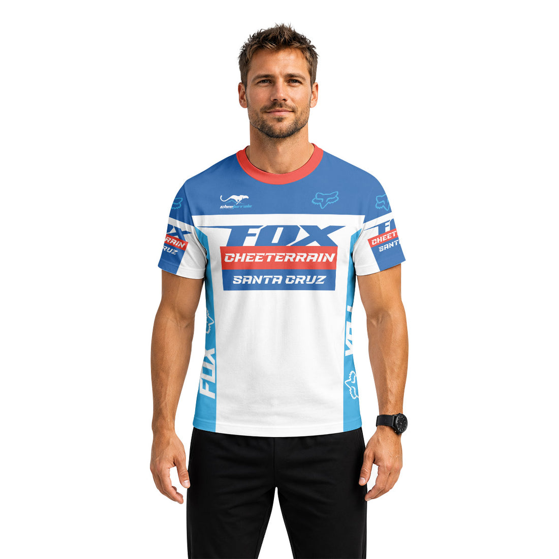 Santa Cruz Racing Blue Red Short Sleeve Mountain Bike Jersey