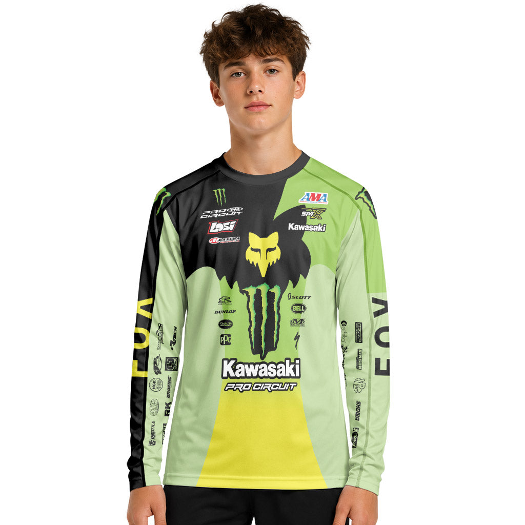 Seth Hammaker 10 Monster Green Neon Youth Long Sleeve Motocross Jersey
