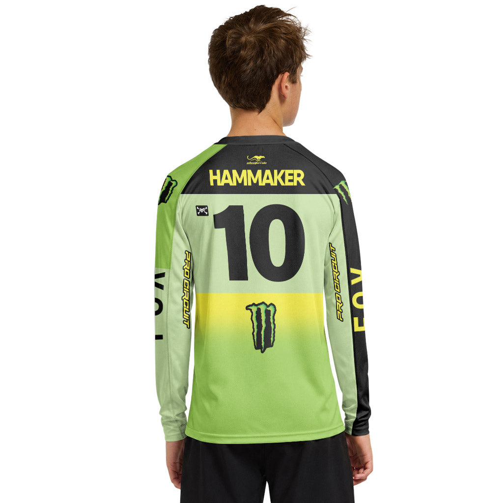 Seth Hammaker 10 Monster Green Neon Youth Long Sleeve Motocross Jersey
