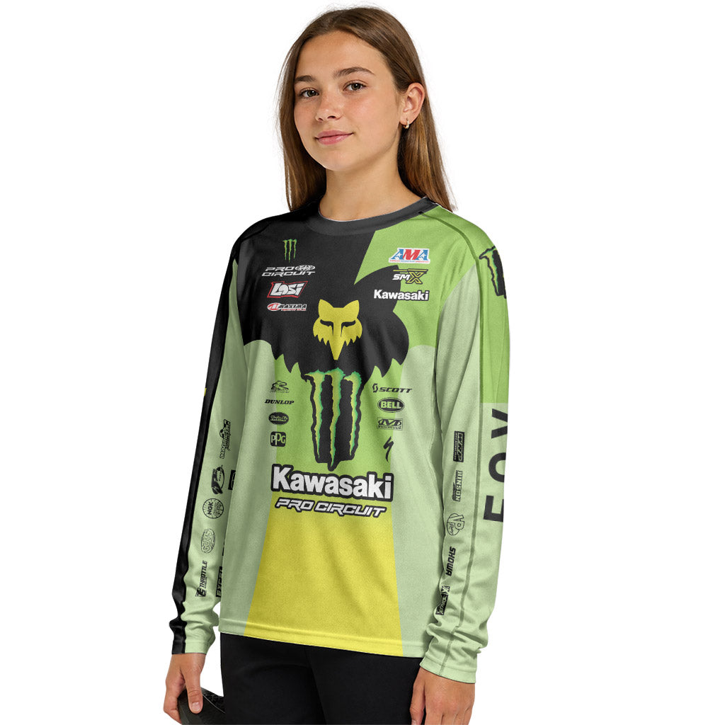 Seth Hammaker 10 Monster Green Neon Youth Long Sleeve Motocross Jersey