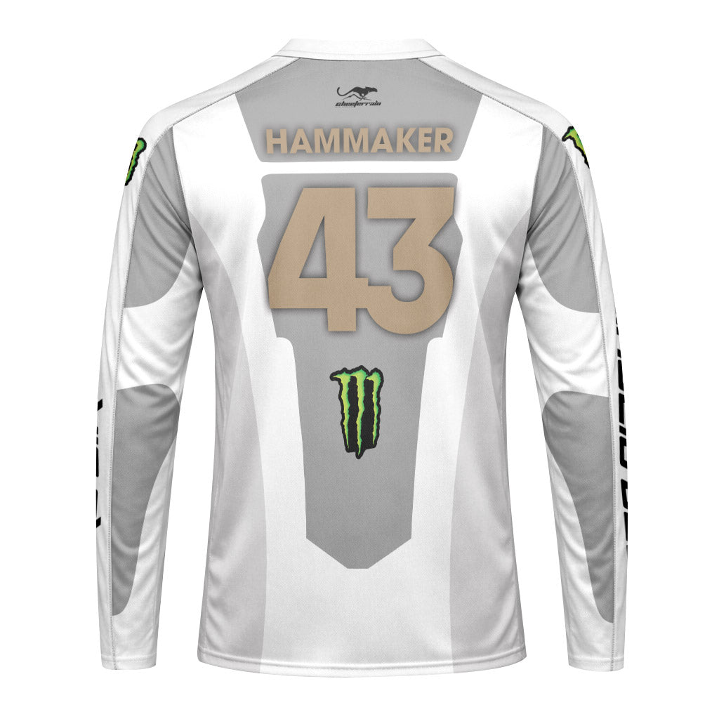 Seth Hammaker 43 Monster White Long Sleeve Motocross Jersey