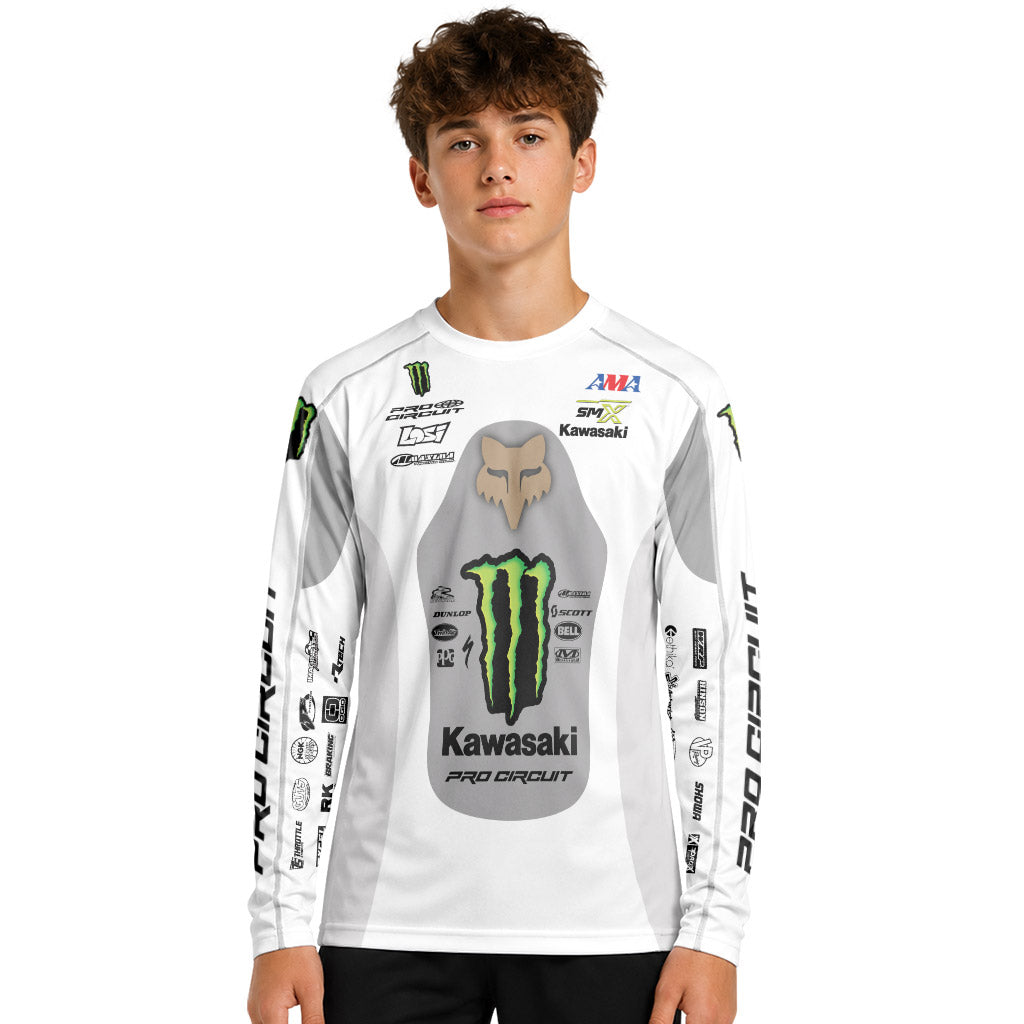 Seth Hammaker 43 Monster White Youth Long Sleeve Motocross Jersey