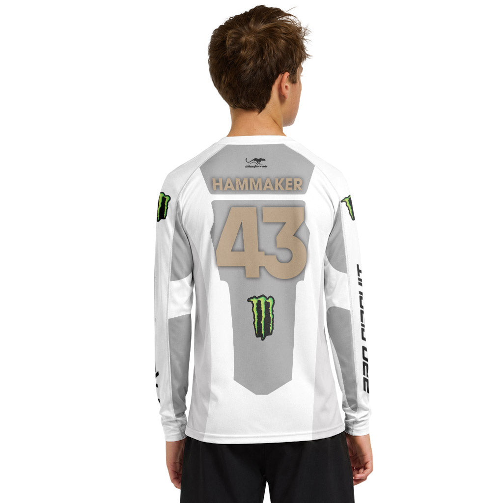 Seth Hammaker 43 Monster White Youth Long Sleeve Motocross Jersey