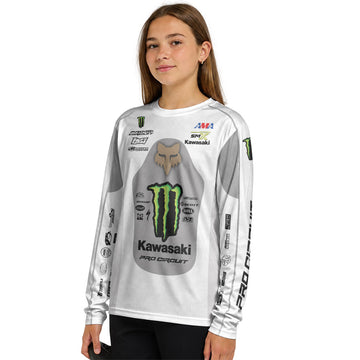Seth Hammaker 43 Monster White Youth Long Sleeve Motocross Jersey