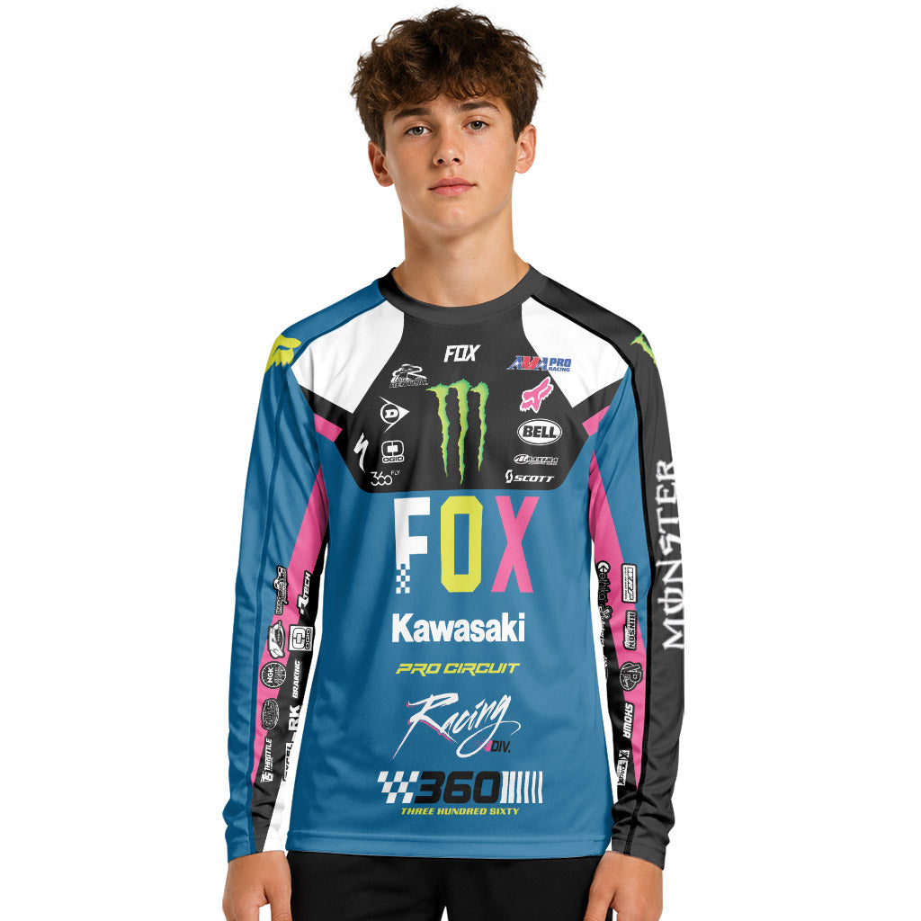 Tyler Bowers 53 Monster Colorful Youth Long Sleeve Motocross Jersey
