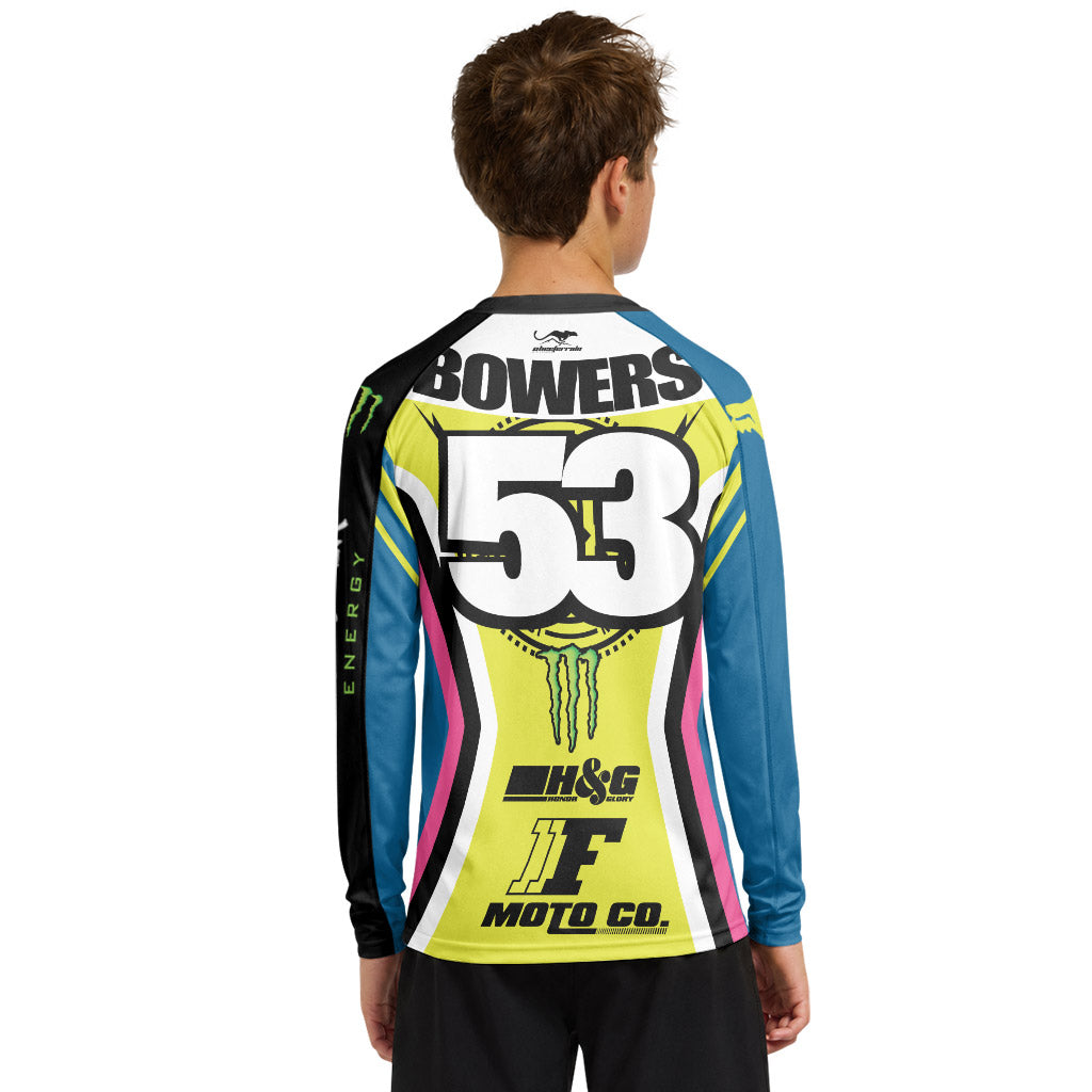 Tyler Bowers 53 Monster Colorful Youth Long Sleeve Motocross Jersey