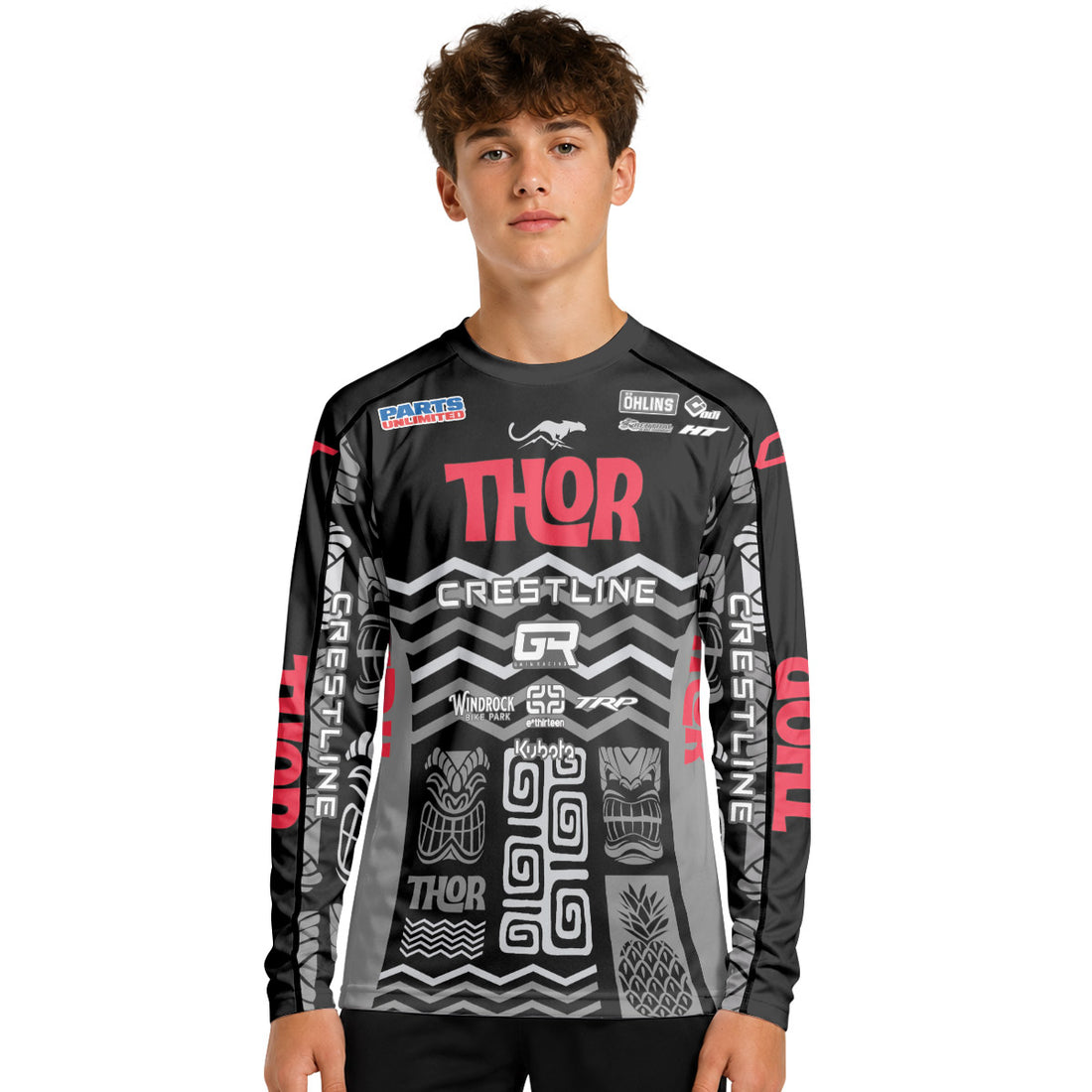 Aaron Gwin Crestline Black Grey Youth Long Sleeve Mountain Bike Jersey