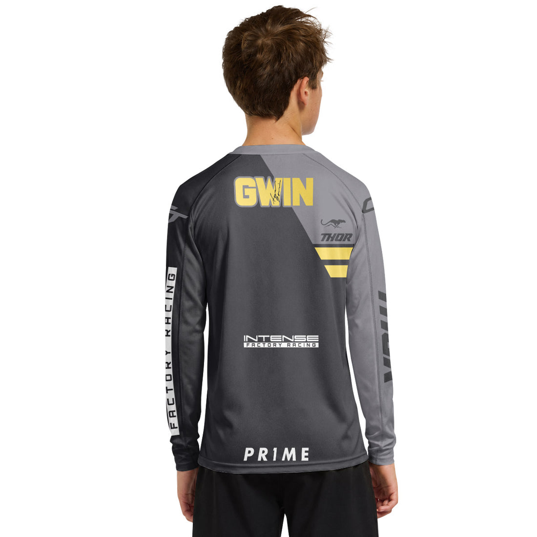 Aaron Gwin Intense Gold Gray Youth Long Sleeve Mountain Bike Jersey