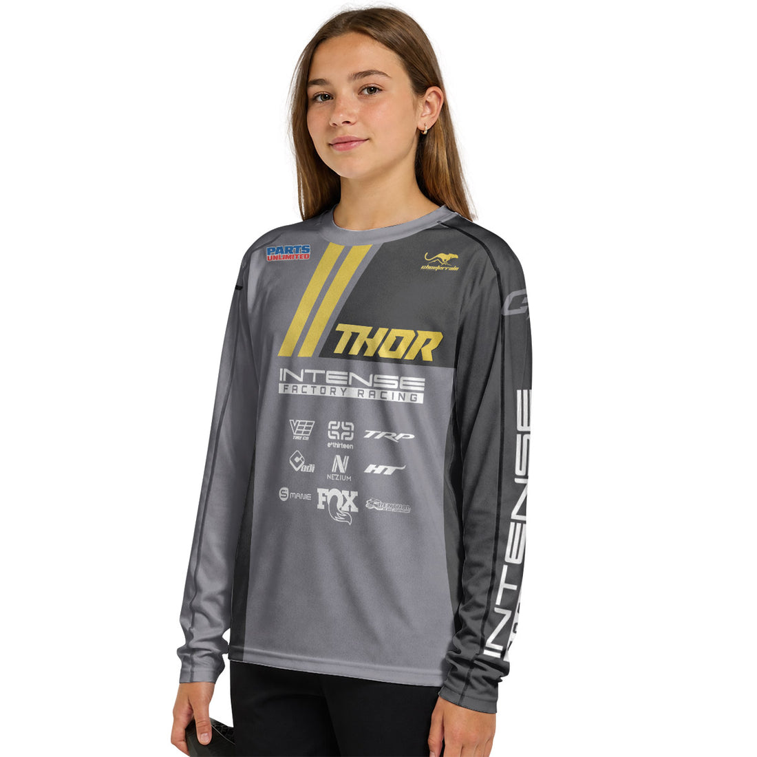 Aaron Gwin Intense Gold Gray Youth Long Sleeve Mountain Bike Jersey