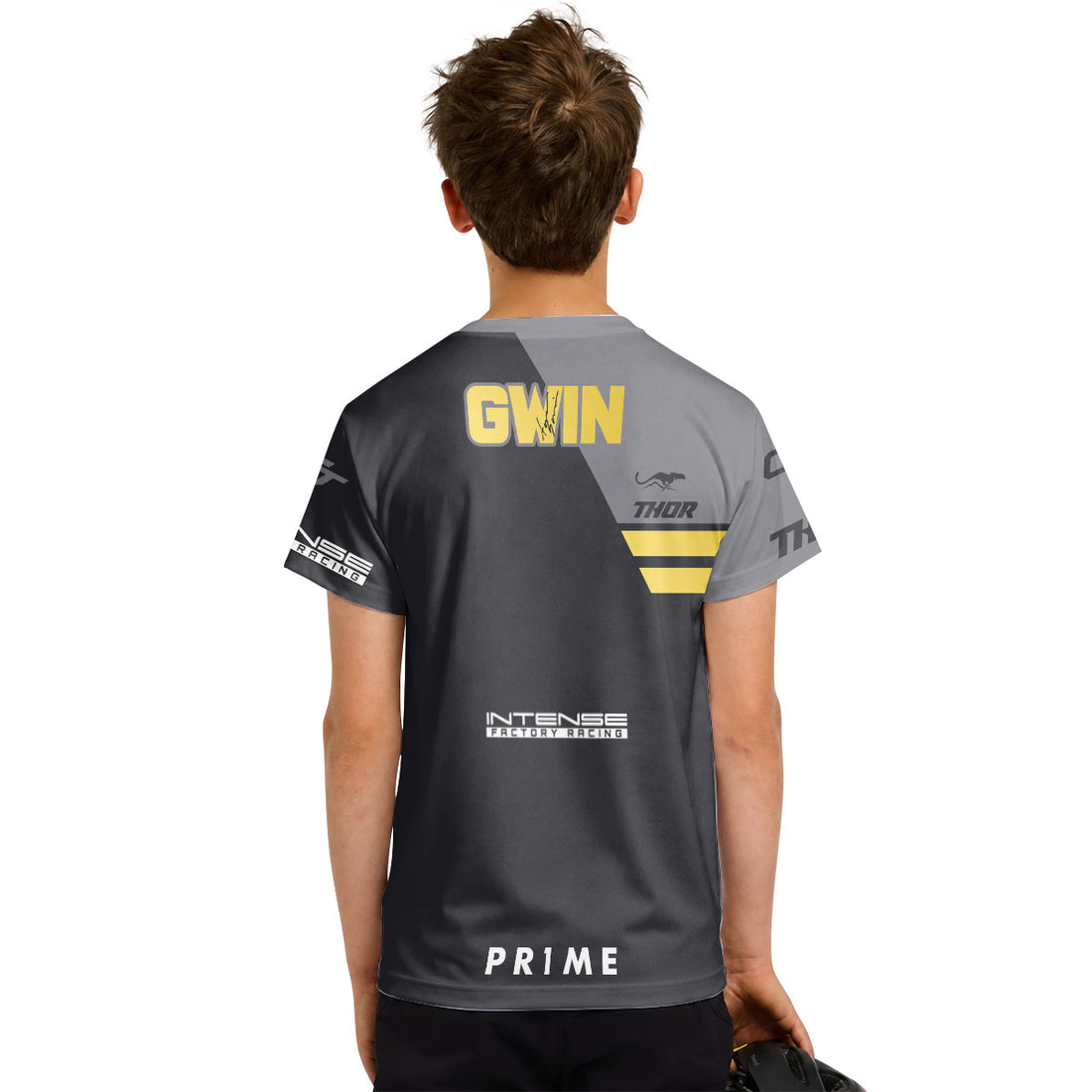 Aaron Gwin Intense Gold Gray Youth Short Sleeve Mountain Bike Jersey